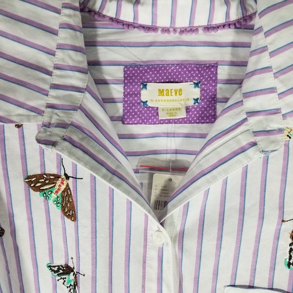 Anthropologie Maeve Butterfly Embroidered Slim Button Down -MEDIUM or XL - NWT - Picture 5 of 9